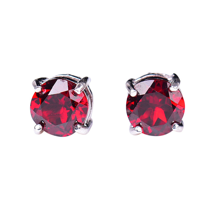 Women's Style Rose Red Round Ruby Crystal Earrings