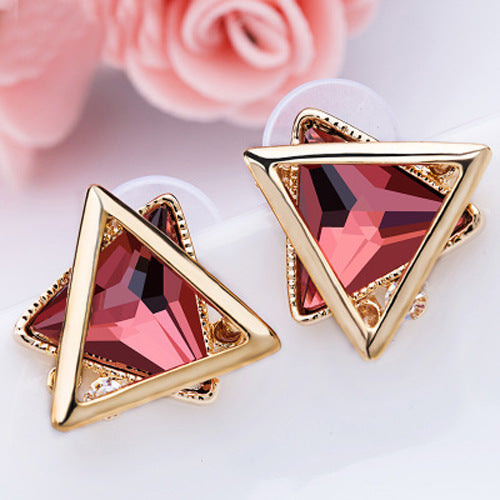 Needle Female Urban Geometric Crystal Simplicity Super Flash Zircon Stud Earrings