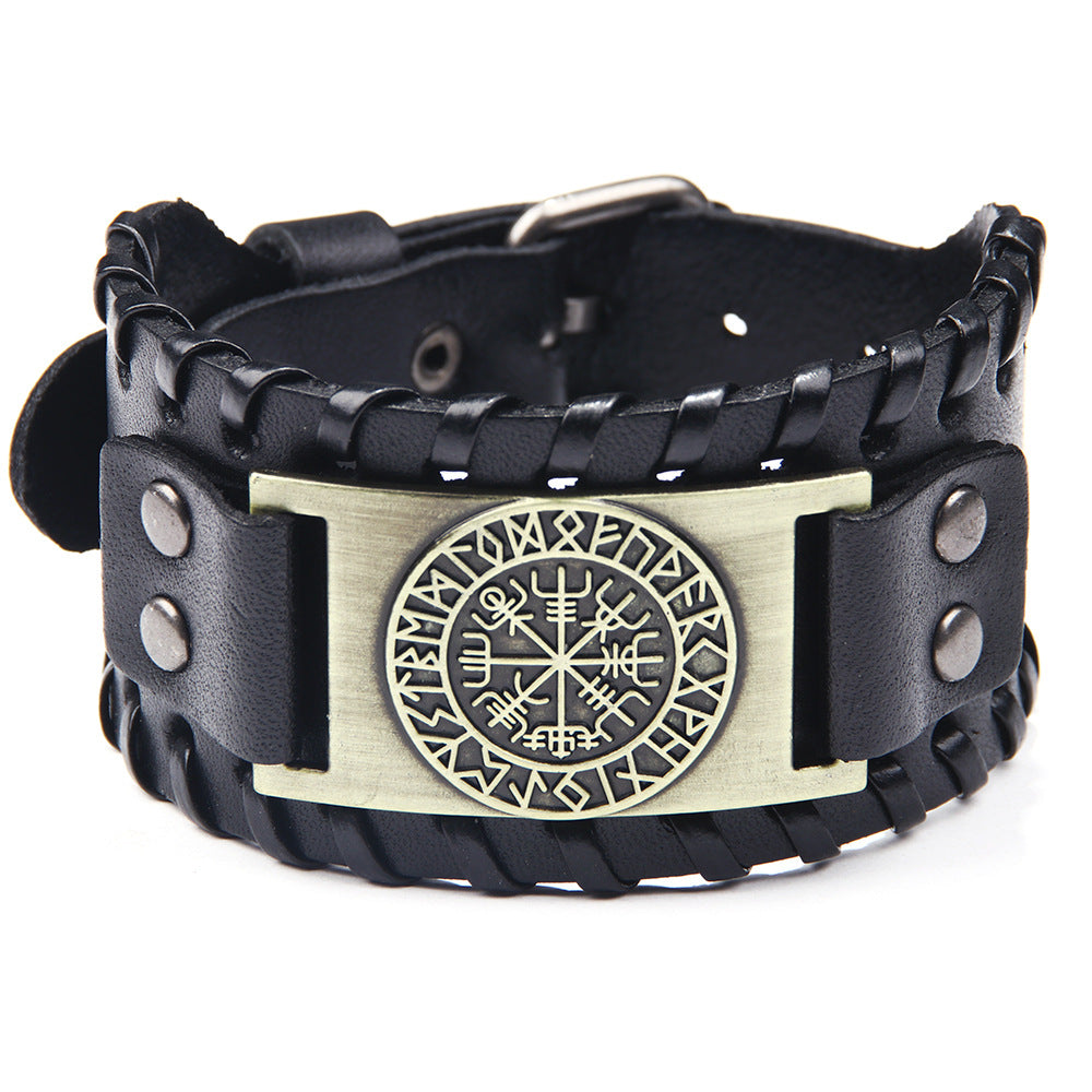 Men's Pirate Vintage Compass Wide Leather Bracelets