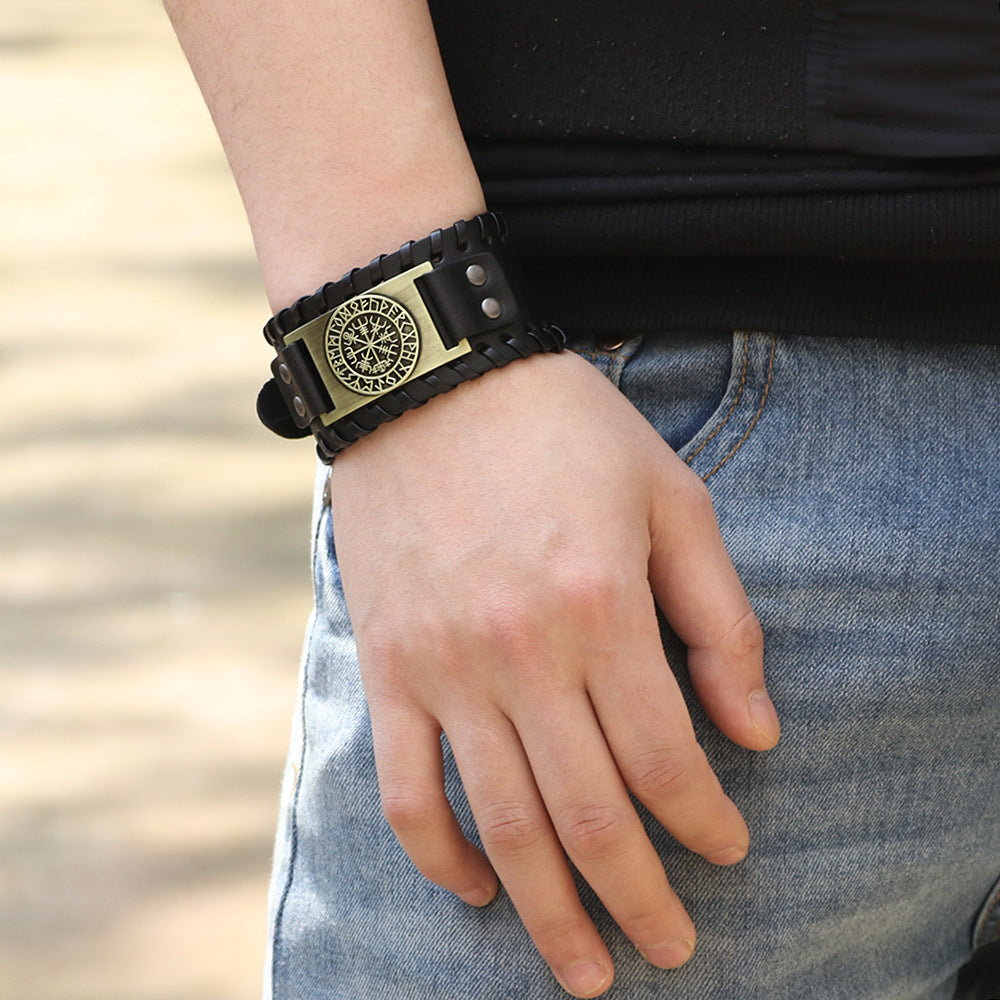 Men's Pirate Vintage Compass Wide Leather Bracelets
