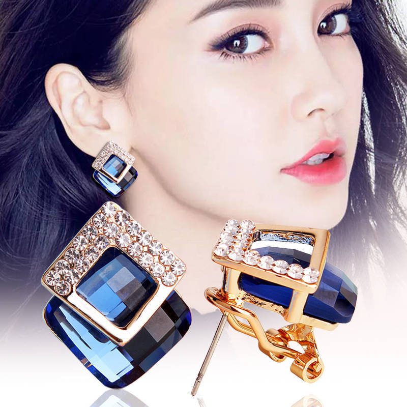 Needle Female Urban Geometric Crystal Simplicity Super Flash Zircon Stud Earrings