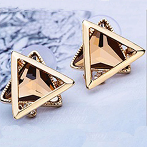 Needle Female Urban Geometric Crystal Simplicity Super Flash Zircon Stud Earrings