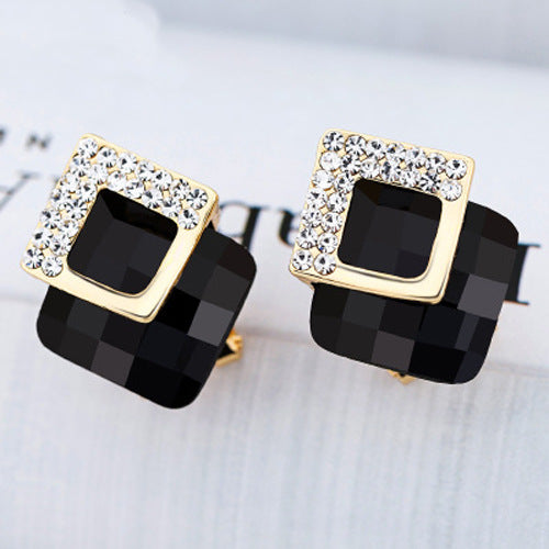 Needle Female Urban Geometric Crystal Simplicity Super Flash Zircon Stud Earrings