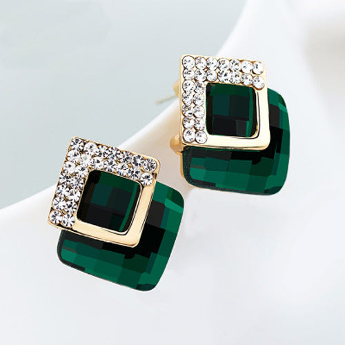 Needle Female Urban Geometric Crystal Simplicity Super Flash Zircon Stud Earrings