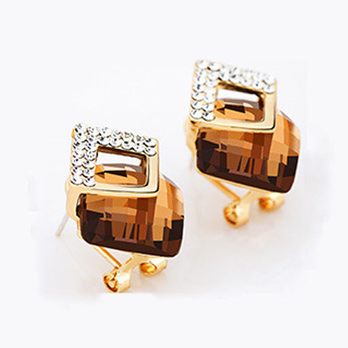 Needle Female Urban Geometric Crystal Simplicity Super Flash Zircon Stud Earrings