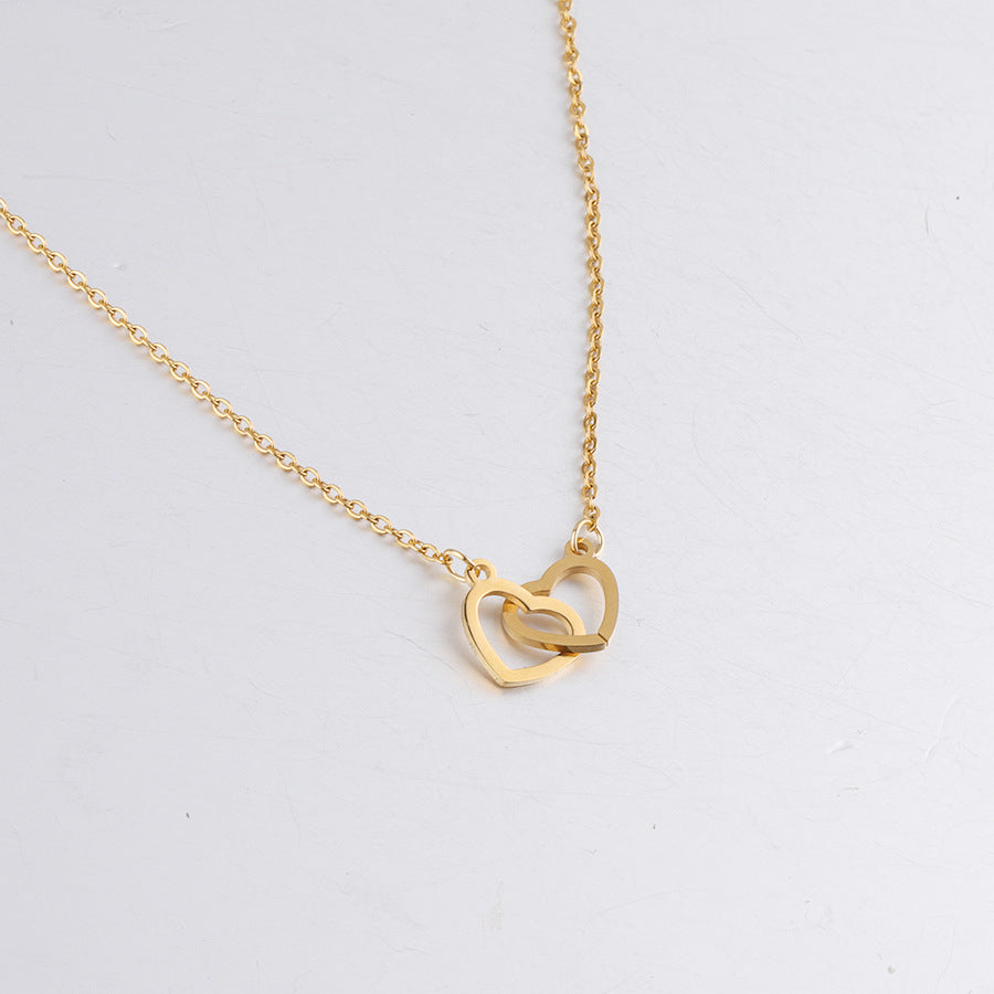 Steel Double Love Heart-shaped Buckle Clavicle Necklaces