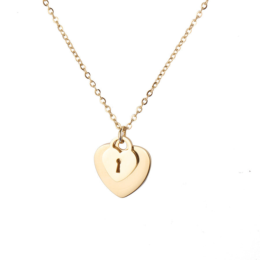 Mirror Stainless Steel Heart Love Lock Key Necklace