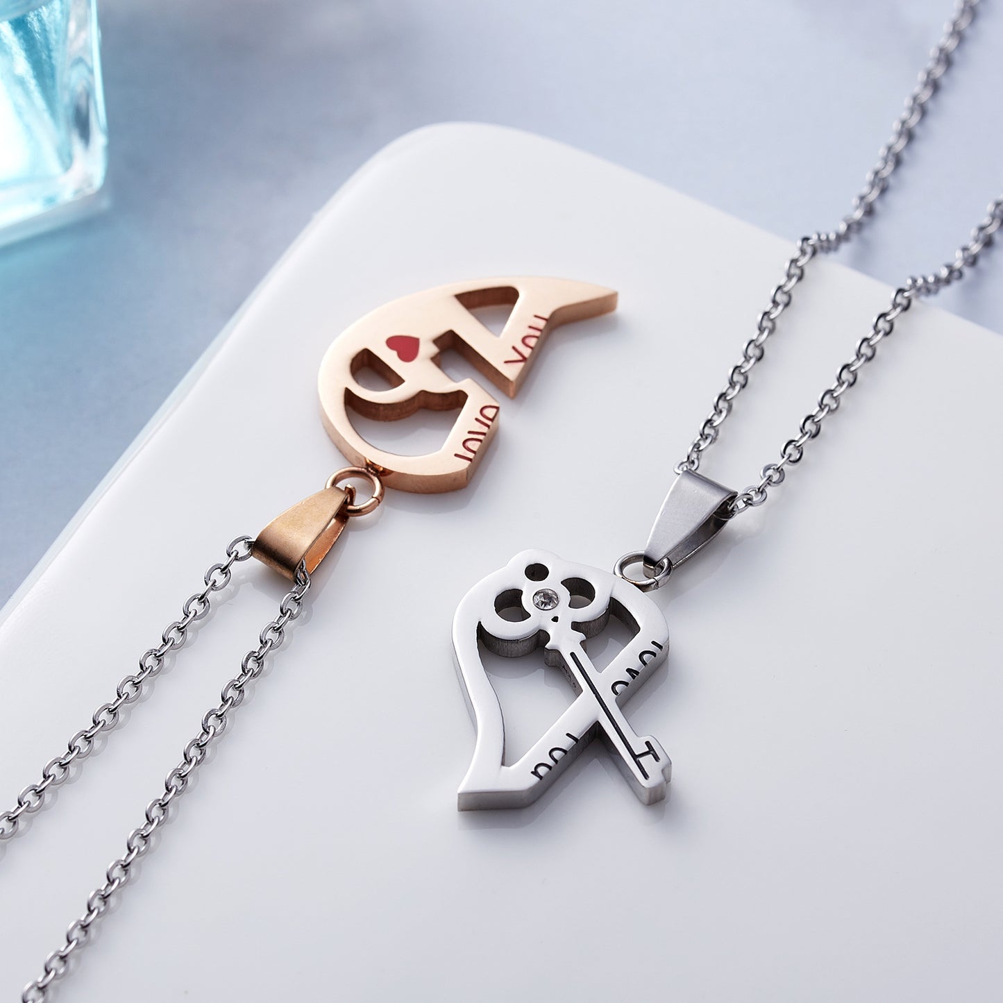 Steel Female Cat Key Puzzle Heart-shaped Necklaces