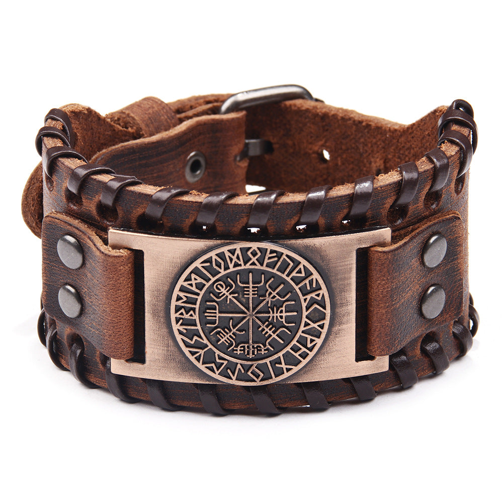 Men's Pirate Vintage Compass Wide Leather Bracelets