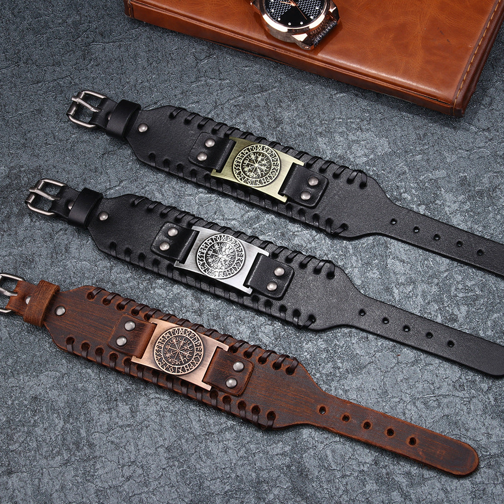Men's Pirate Vintage Compass Wide Leather Bracelets