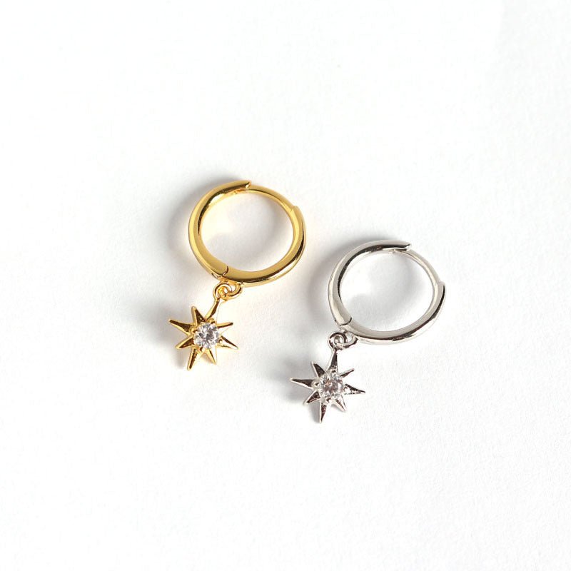 Women's Star Sterling Sier Diamond Embedded Small Sun Earrings