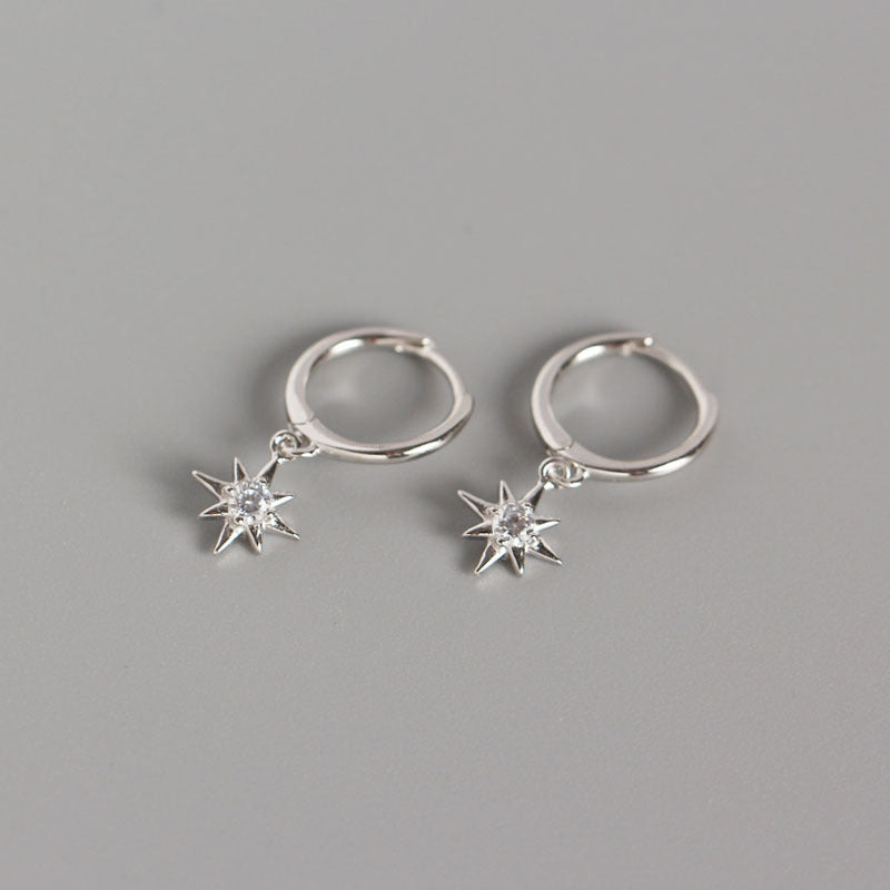 Women's Star Sterling Sier Diamond Embedded Small Sun Earrings