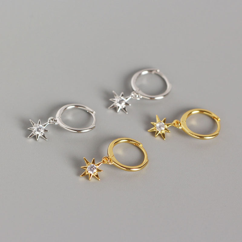 Women's Star Sterling Sier Diamond Embedded Small Sun Earrings