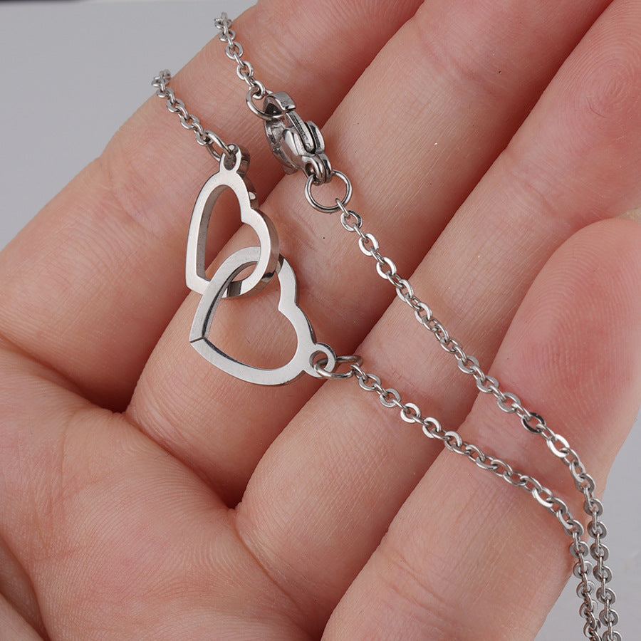 Steel Double Love Heart-shaped Buckle Clavicle Necklaces