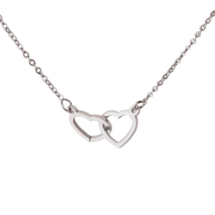 Steel Double Love Heart-shaped Buckle Clavicle Necklaces