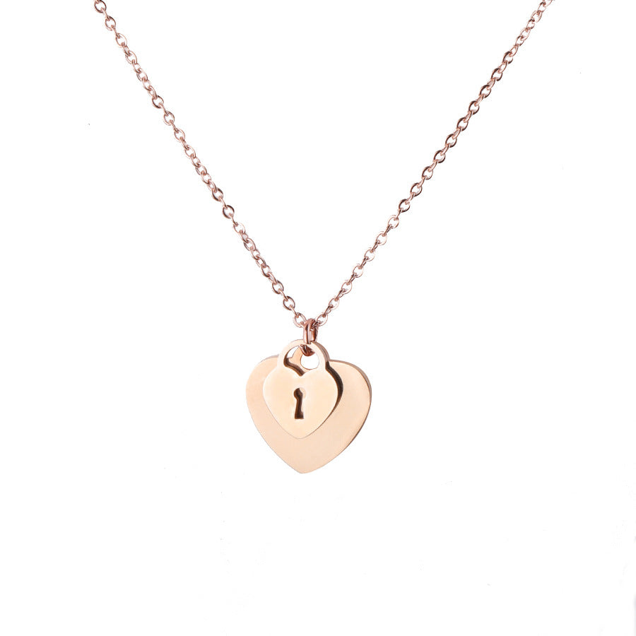 Mirror Stainless Steel Heart Love Lock Key Necklace