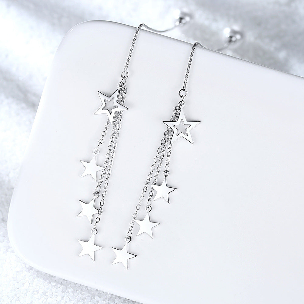 Women's Tassel Pentagram Lines Mid-length Korean Style Rose Gold For Simple Earrings