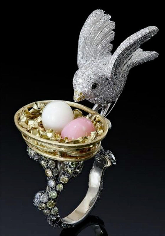 Bird Feeding Nest Creative Style Modeling Ring