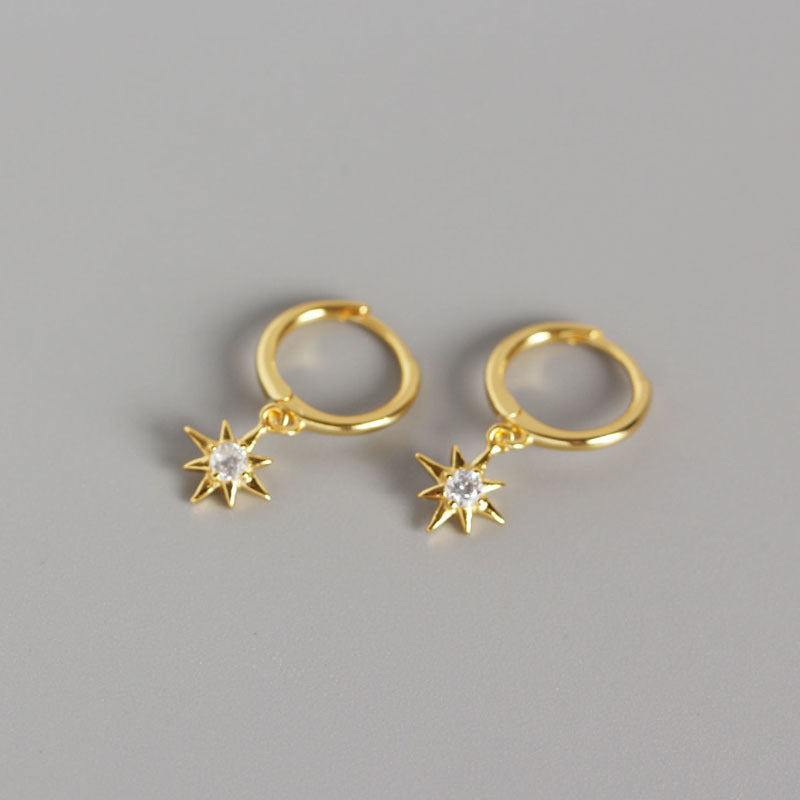 Women's Star Sterling Sier Diamond Embedded Small Sun Earrings