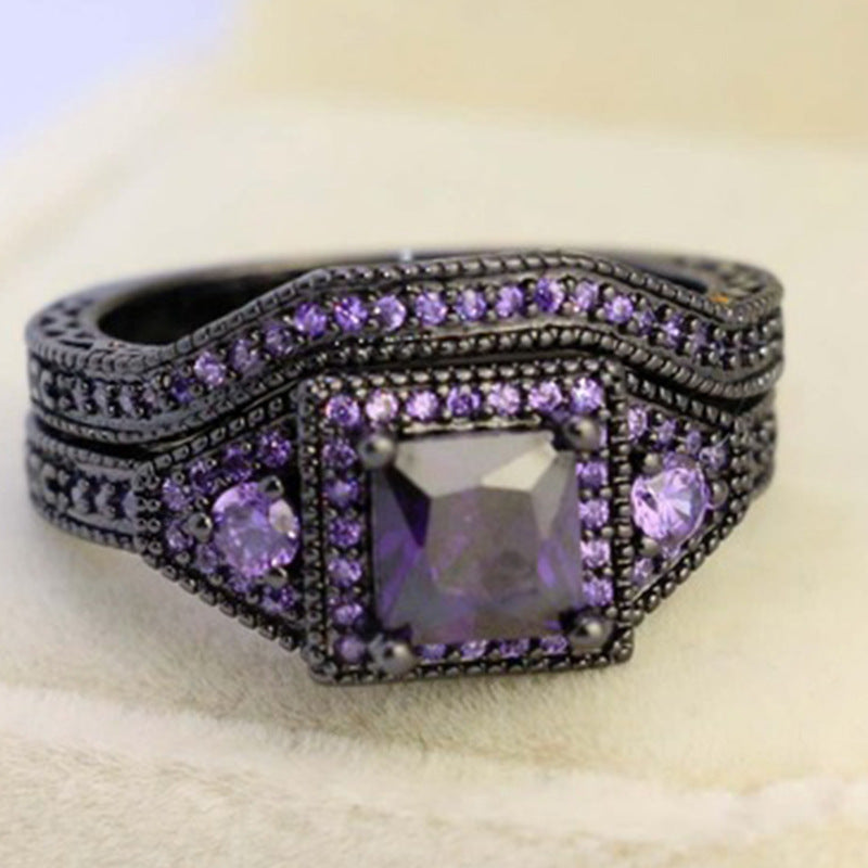 Black Zircon Gold Plated Fashion Engagement Ring
