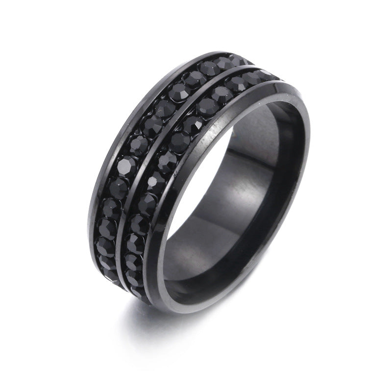 Steel Korean Jewelry Double Row Diamond Rings