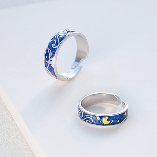 Starry Sky Open Female Male Personality Rings