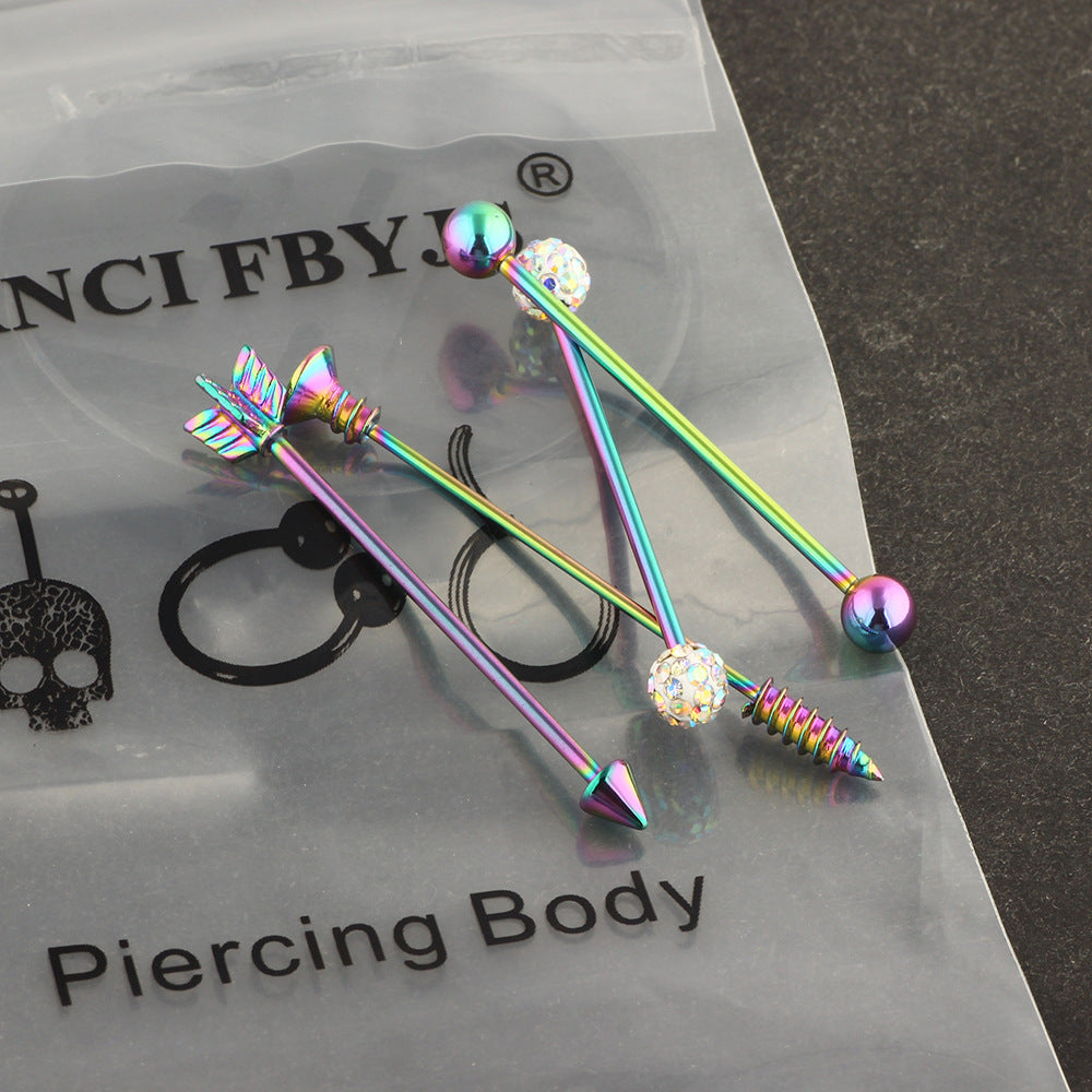 Industrial Barbell Cross Bar Straight Arrow Double Earrings