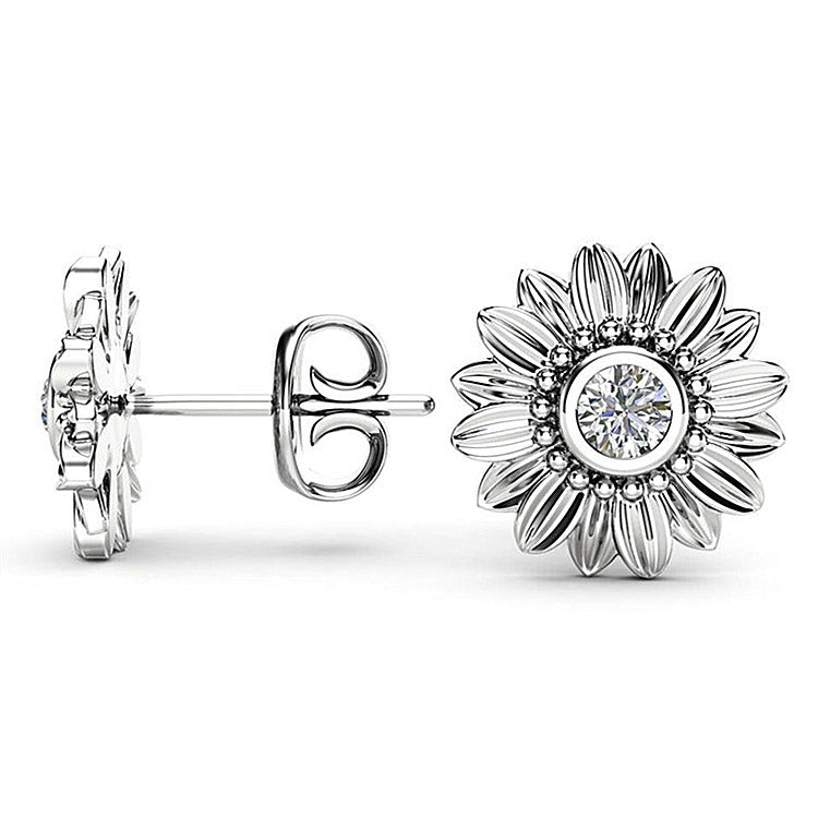 Diamond Rose Gold Plated Natural Sun Flower Ear Earrings