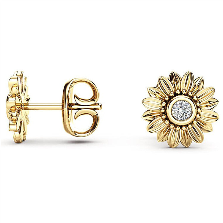Diamond Rose Gold Plated Natural Sun Flower Ear Earrings