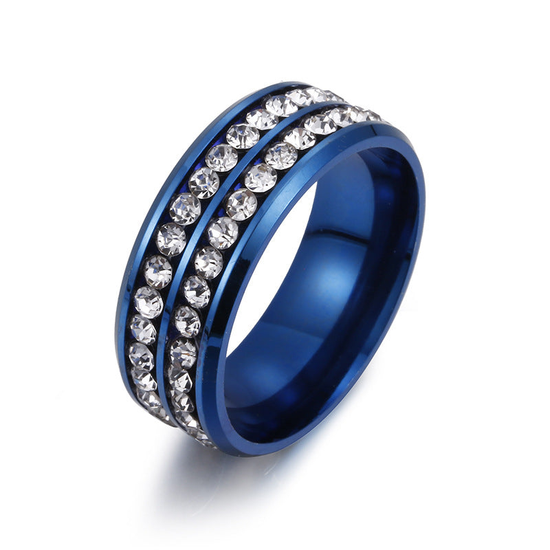 Steel Korean Jewelry Double Row Diamond Rings