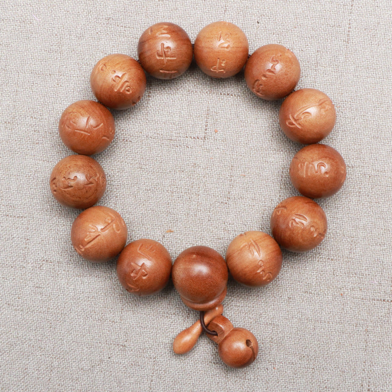 Peach Wood Mantra Buddha Beads Proverbs Bracelet