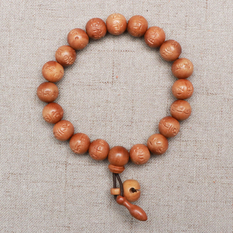 Peach Wood Mantra Buddha Beads Proverbs Bracelet