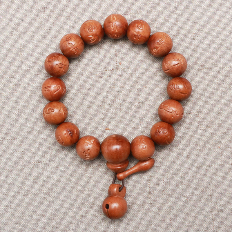 Peach Wood Mantra Buddha Beads Proverbs Bracelet