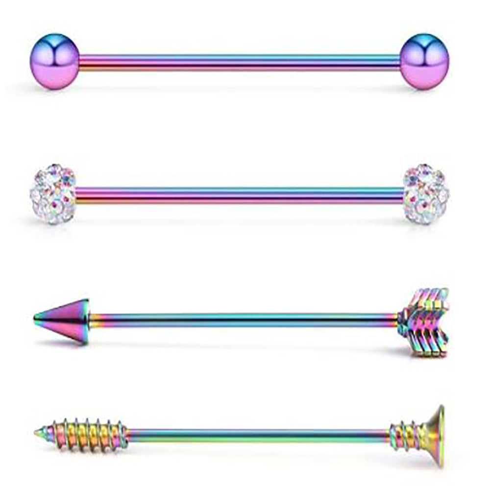 Industrial Barbell Cross Bar Straight Arrow Double Earrings