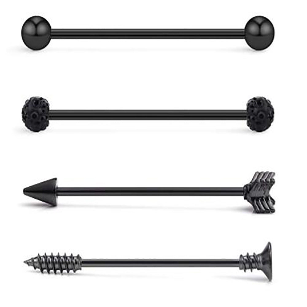 Industrial Barbell Cross Bar Straight Arrow Double Earrings