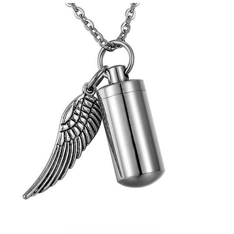 Stainless Steel Small Cylinder With Wings Pendants