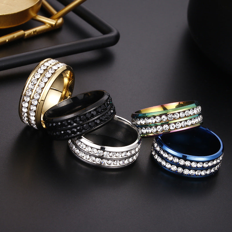 Steel Korean Jewelry Double Row Diamond Rings