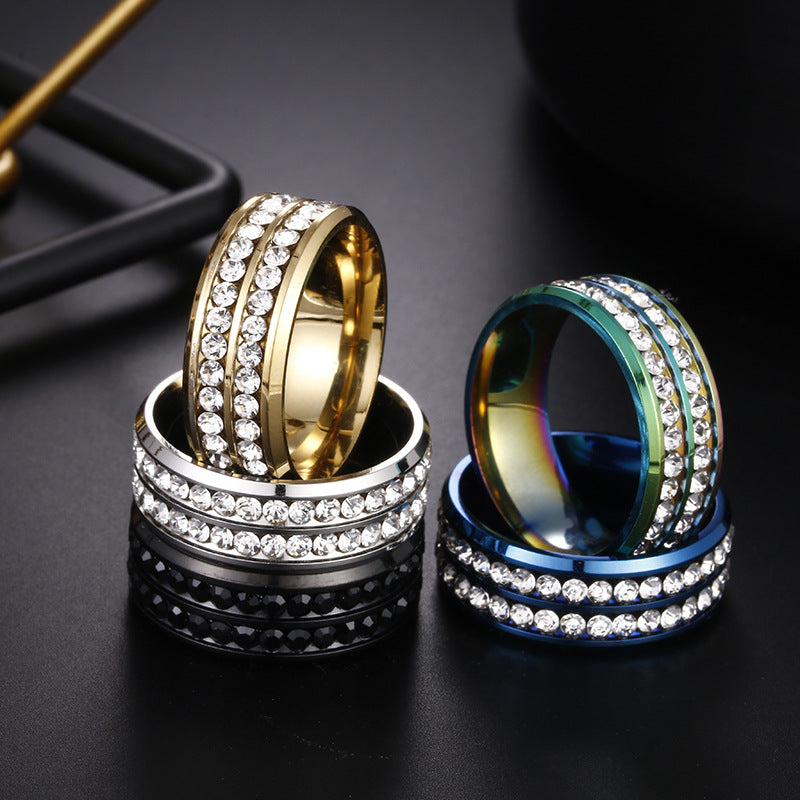 Steel Korean Jewelry Double Row Diamond Rings