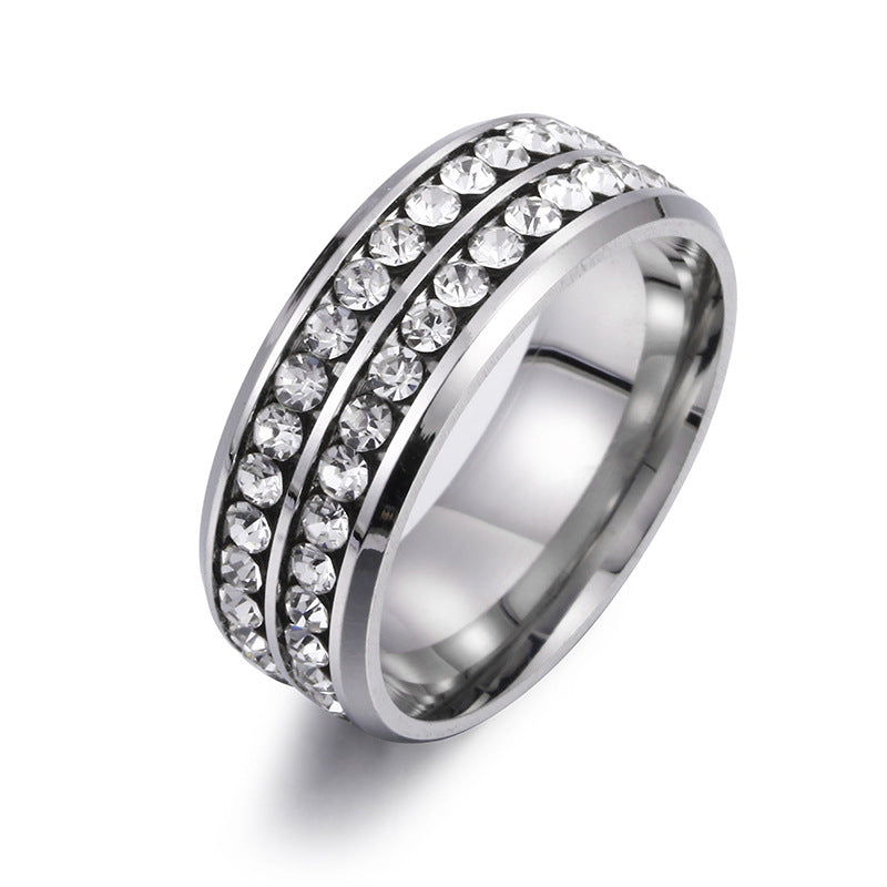 Steel Korean Jewelry Double Row Diamond Rings