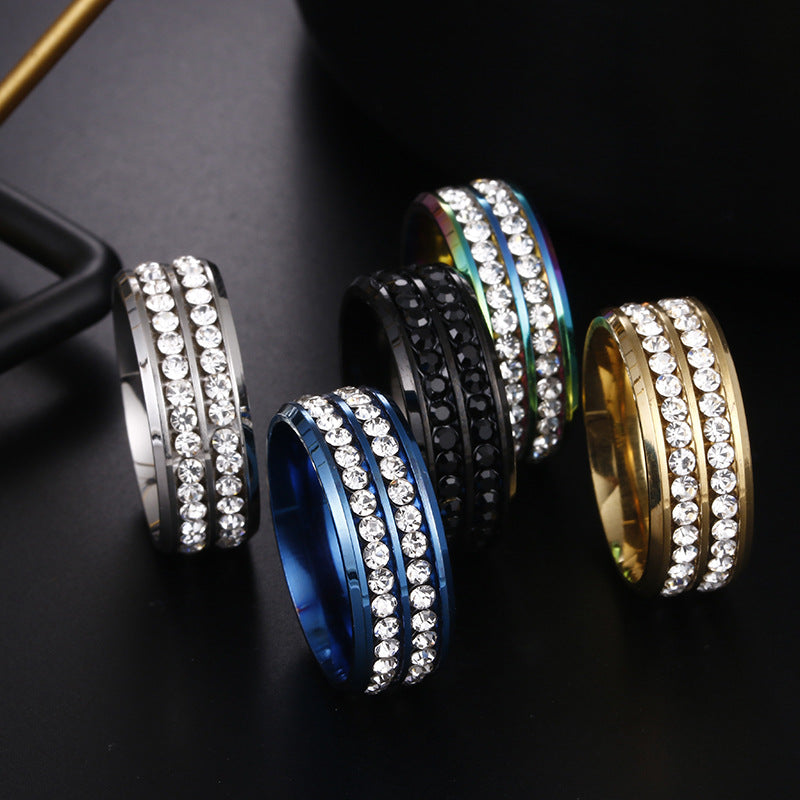 Steel Korean Jewelry Double Row Diamond Rings