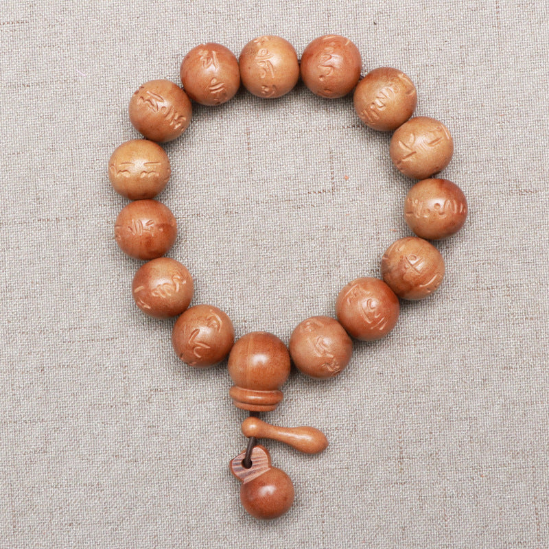 Peach Wood Mantra Buddha Beads Proverbs Bracelet