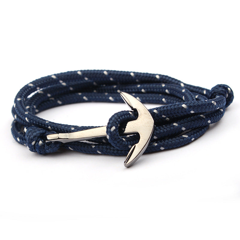 Navy Blue Color Nylon Rope Anchor Chain Couple Handmade Bracelet