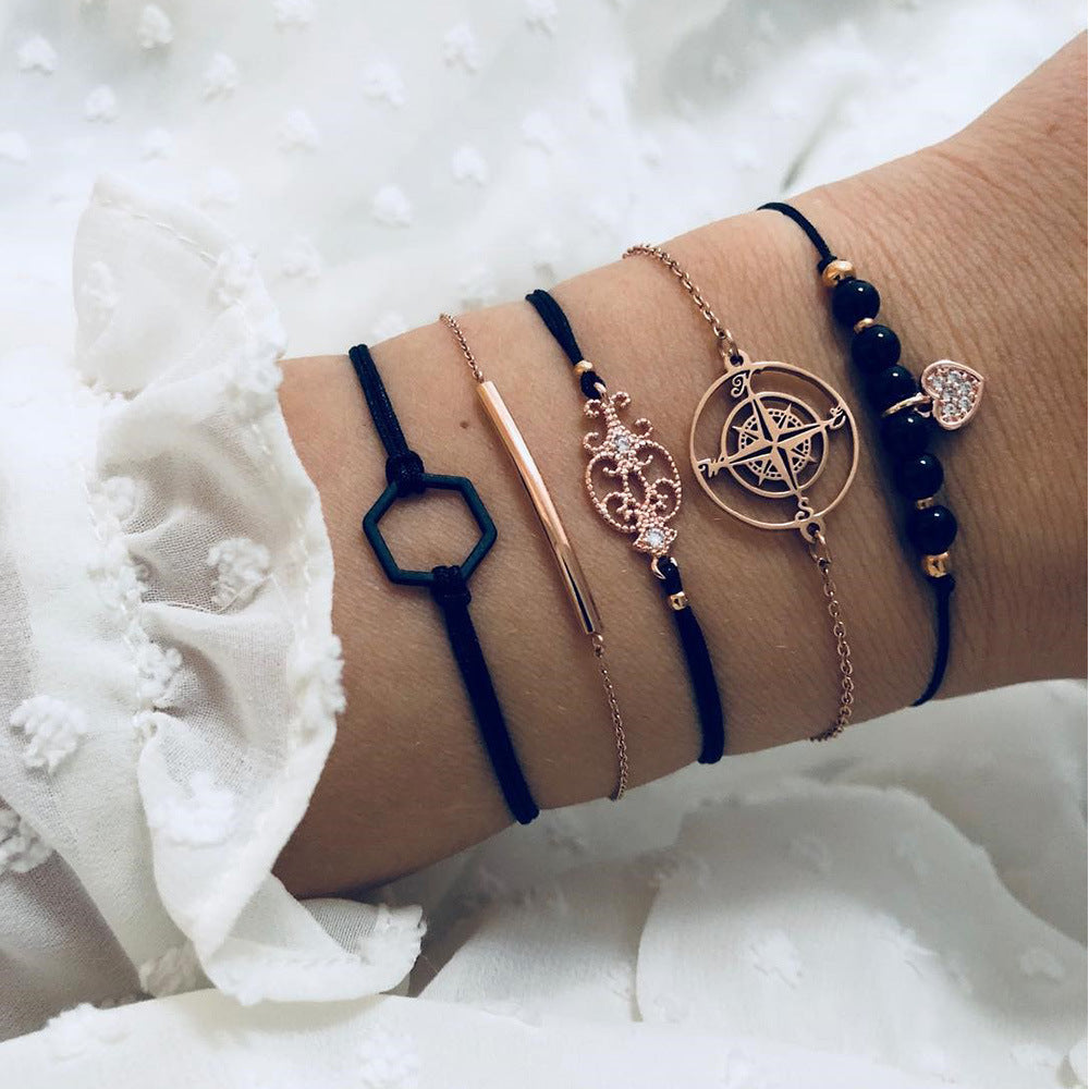 Personalized Compass Totem Black Hexagonal Love Bracelets