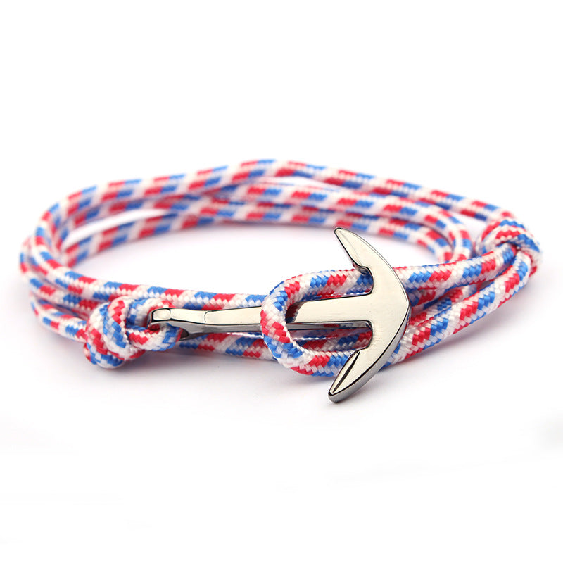 Navy Blue Color Nylon Rope Anchor Chain Couple Handmade Bracelet