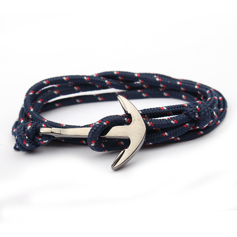Navy Blue Color Nylon Rope Anchor Chain Couple Handmade Bracelet