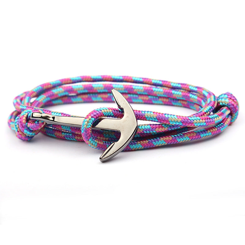 Navy Blue Color Nylon Rope Anchor Chain Couple Handmade Bracelet