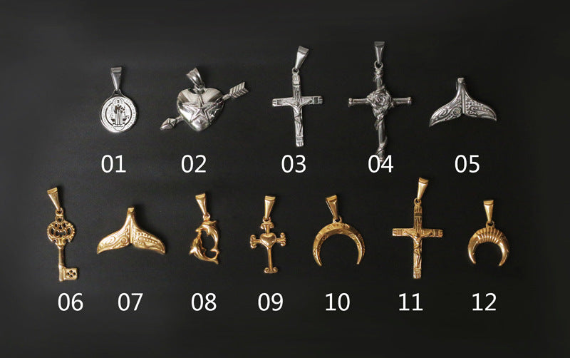 Crescent Cross Single Titanium Steel Gold Pendants