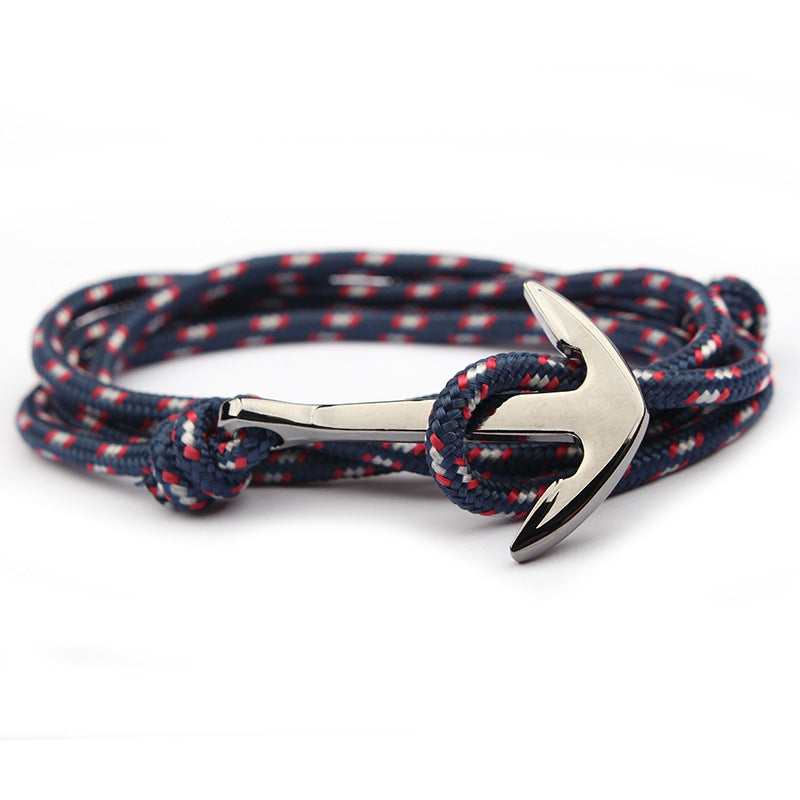 Navy Blue Color Nylon Rope Anchor Chain Couple Handmade Bracelet