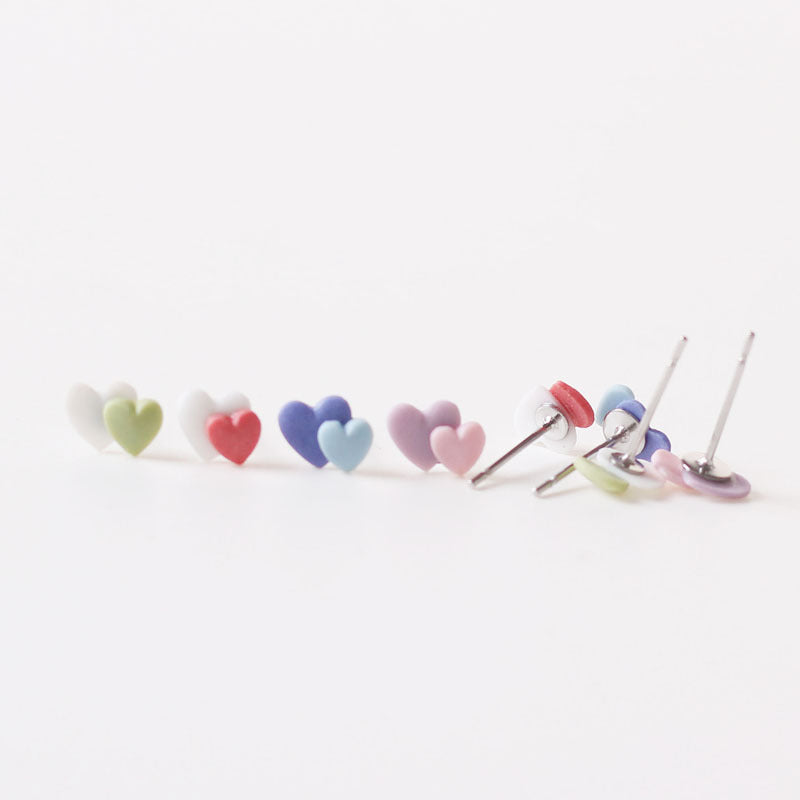 Trinkets Two-color Love Heart Sweet Design Personality Simple Gifts Fresh Stud Earrings