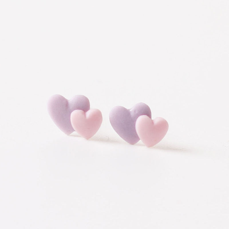 Trinkets Two-color Love Heart Sweet Design Personality Simple Gifts Fresh Stud Earrings